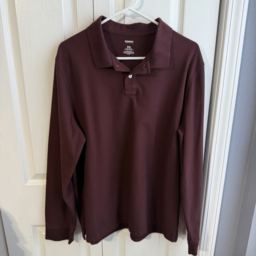 Sonoma Burgundy Henley Long Sleeve Men's Size XXL Office Business Travel Preppy